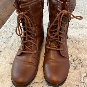 Brown laceup combat boots